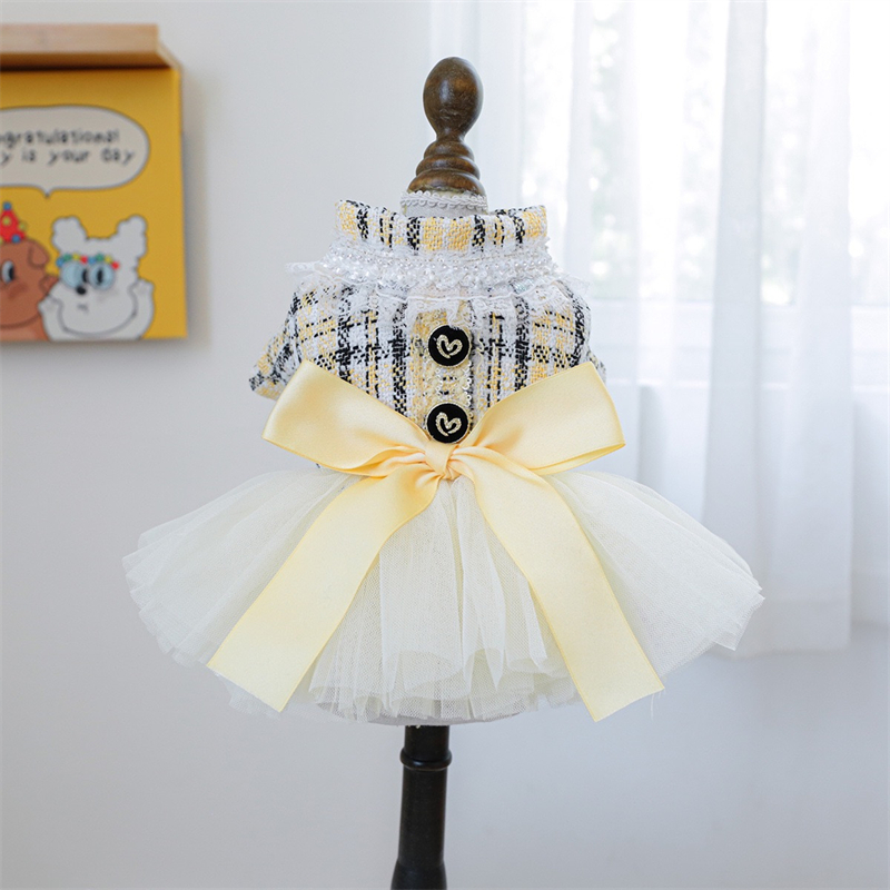 Yellow Winter Clothing - Yellow Ribbon Dresses for Dogs Sweet