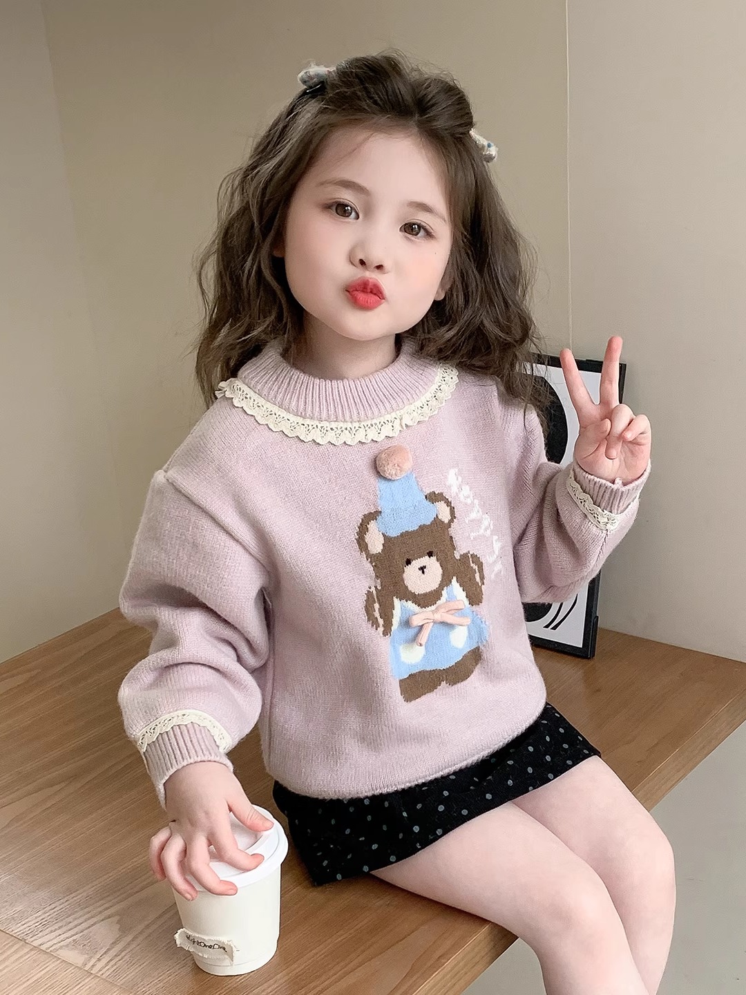 Winter Under Clothing - Sweet Sle Bear Print Lace Girls