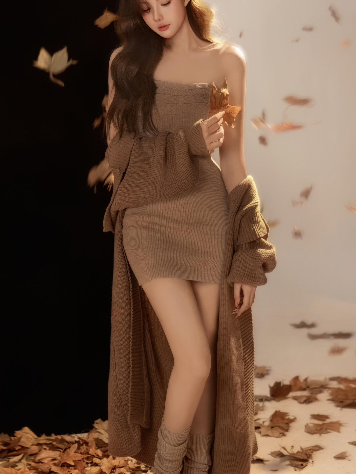 Autumn Winter Brown Knitted St - огляд і ціна Winter Clothing Photo