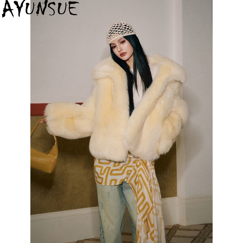 AYUNSUE Real Fox Fur Coats Wom - огляд і ціна Yellow Winter Clothing