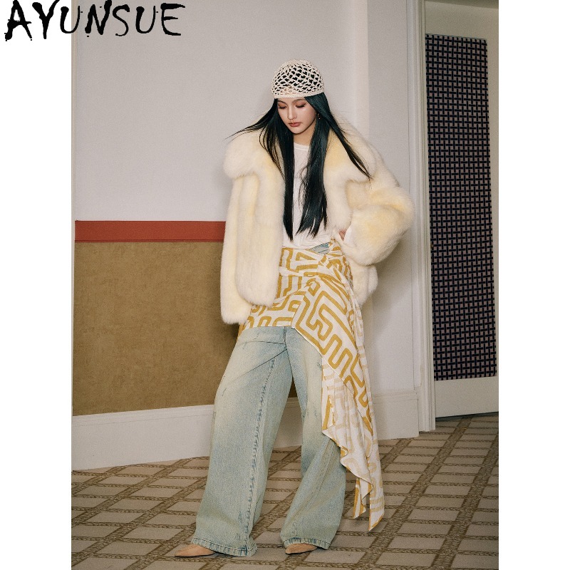 AYUNSUE Real Fox Fur Coats Wom - огляд і ціна Yellow Winter Clothing